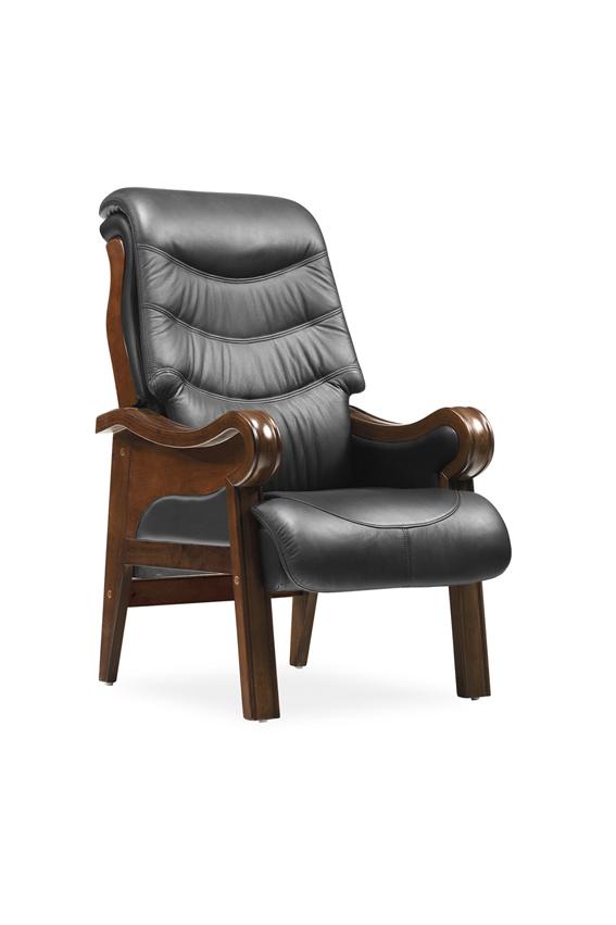 Stylish Black Genuine Leather Visitors Chair with Walnut Frame - CHA-FD5C1